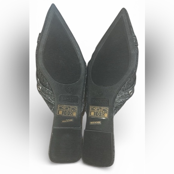 Bamboo Buckle Mule Size 6 Black Denim Slip On Flats Pointed Toe New With Box - Picture 8 of 11